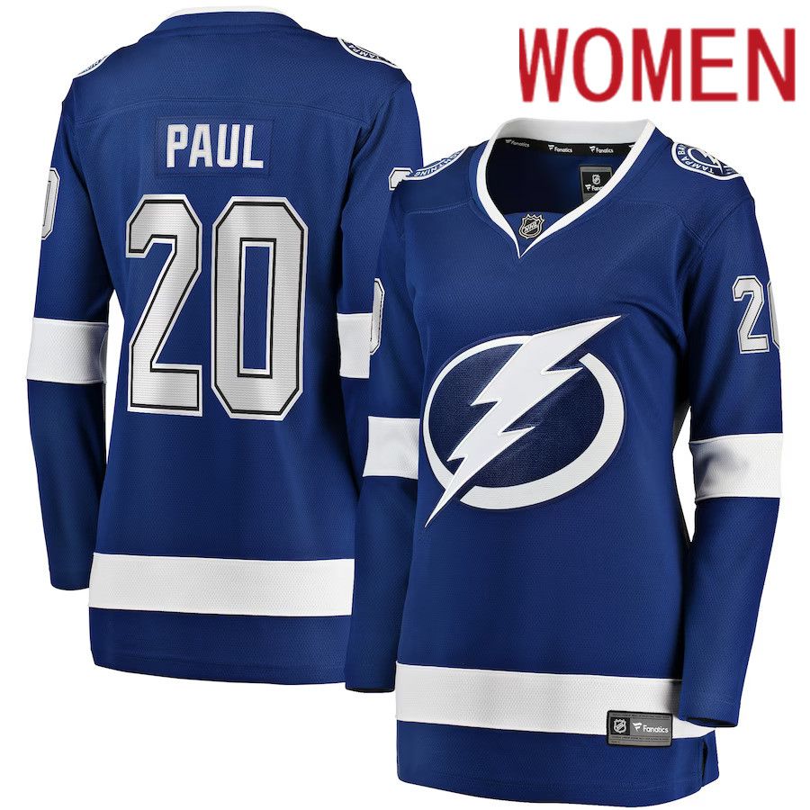 Women Tampa Bay Lightning #20 Nicholas Paul Fanatics Branded Blue Home Breakaway Player NHL Jersey
